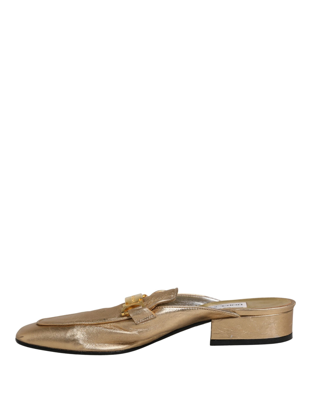 Sandales plates en cuir doré Dolce & Gabbana, mules élégantes pour femmes, chaussons confortables et sophistiqués.