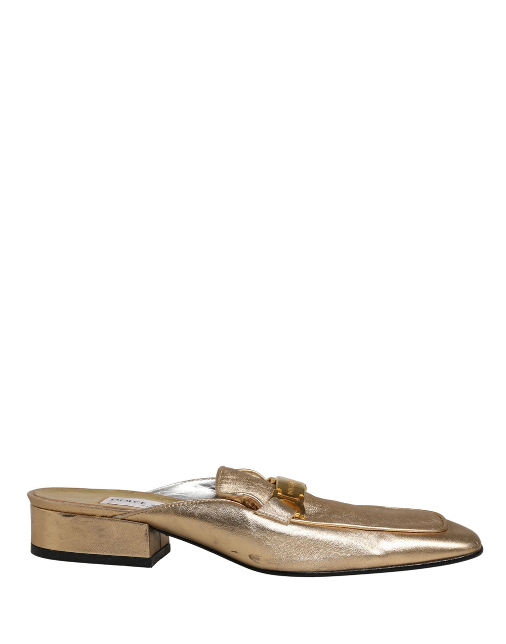 Chaussures Dolce & Gabbana, mules en cuir doré, chaussures plates à la mode avec semelle confortable et design élégant.