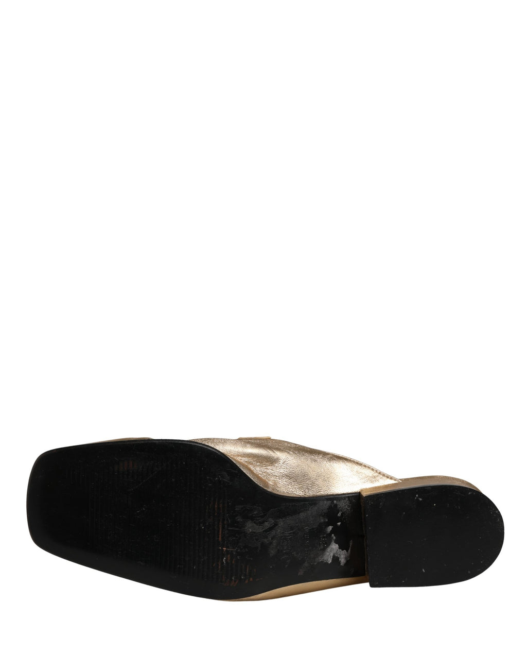 Chaussures mocassins plates en cuir doré Dolce & Gabbana, slides élégants pour femmes, style luxe et confort.