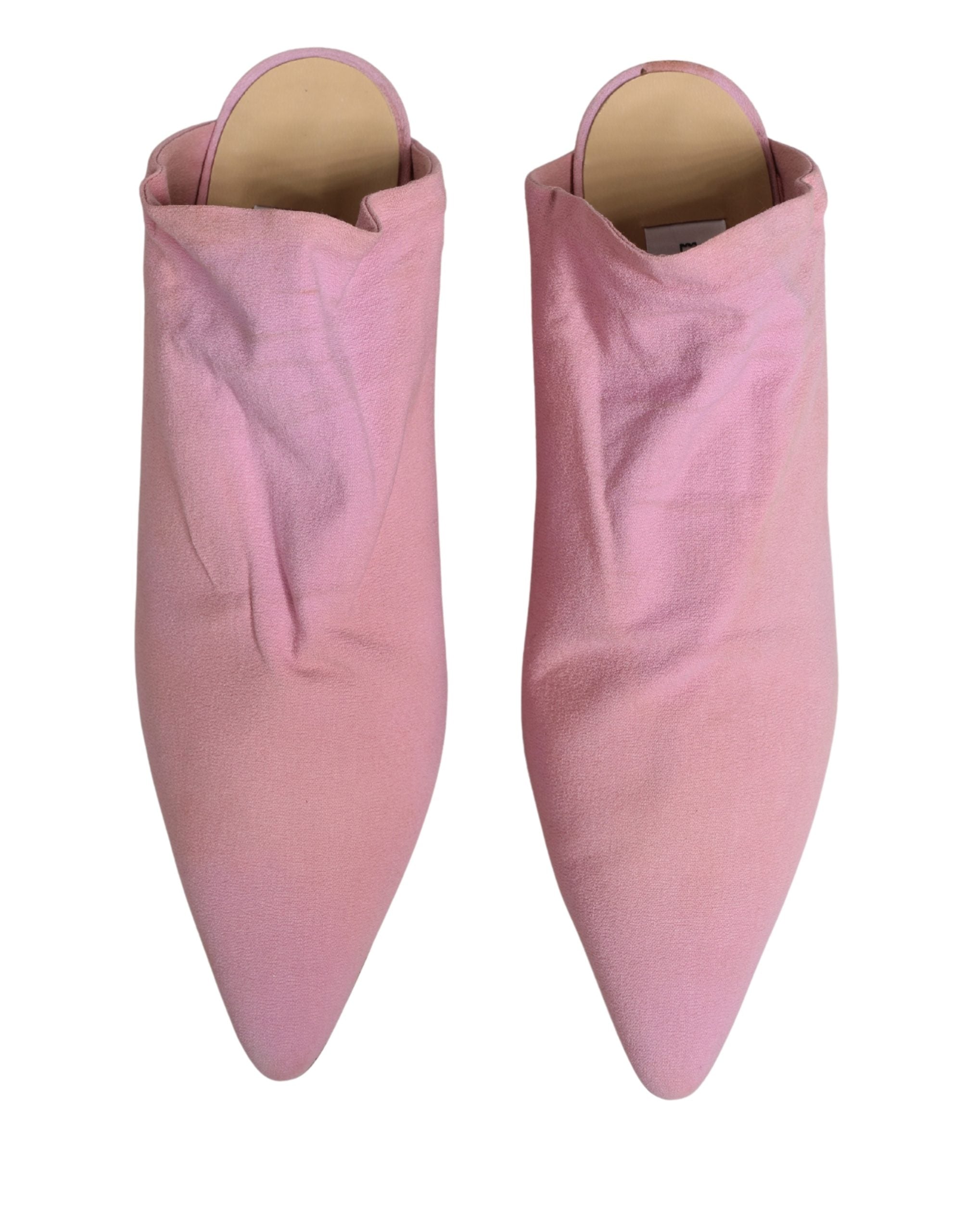 Chaussures mules à talons en daim rose Dolce & Gabbana, élégantes et sophistiquées, vues de face sur fond neutre.