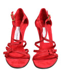 Sandales à talons Dolce & Gabbana en daim rouge avec brides fines et élégantes, chaussures sophistiquées pour femmes.
