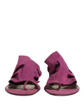 Sandales à talons violet Dolce & Gabbana avec bride fine et semelle élégante, vues de face.