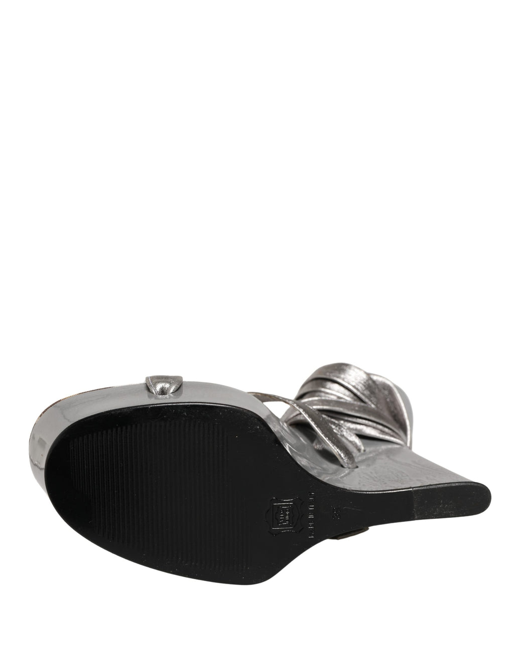 Sandales à talons compensés en cuir argenté de Dolce & Gabbana, chaussures élégantes avec plateforme.
