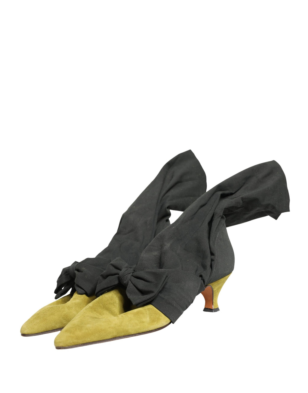 Bottes en daim noir et jaune de Dolce & Gabbana, chaussures élégantes, vue de face montrant le design sophistiqué.