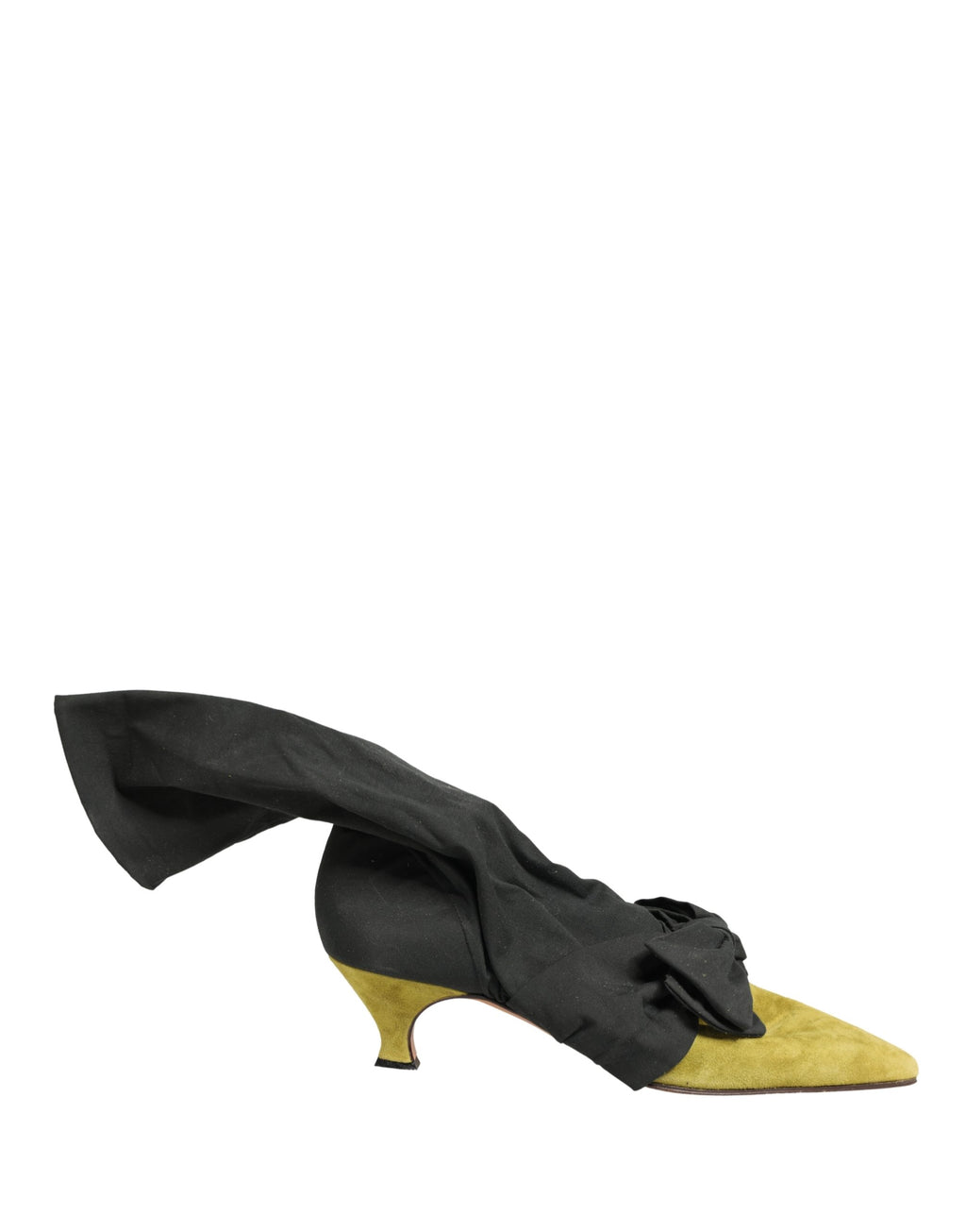 Bottes en daim noir et jaune de la marque Dolce & Gabbana, chaussures élégantes pour femme, vue de profil.