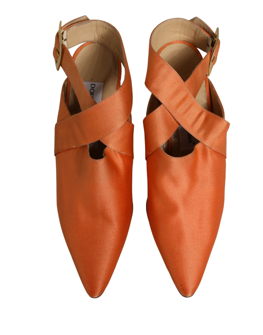 Sandales en satin orange Dolce & Gabbana, chaussures élégantes avec laçage et semelle fine, pour un style sophistiqué.