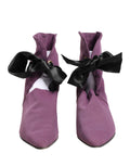 Bottes mi-mollet violettes Dolce & Gabbana en cuir, élégantes avec talons et détails sophistiqués.