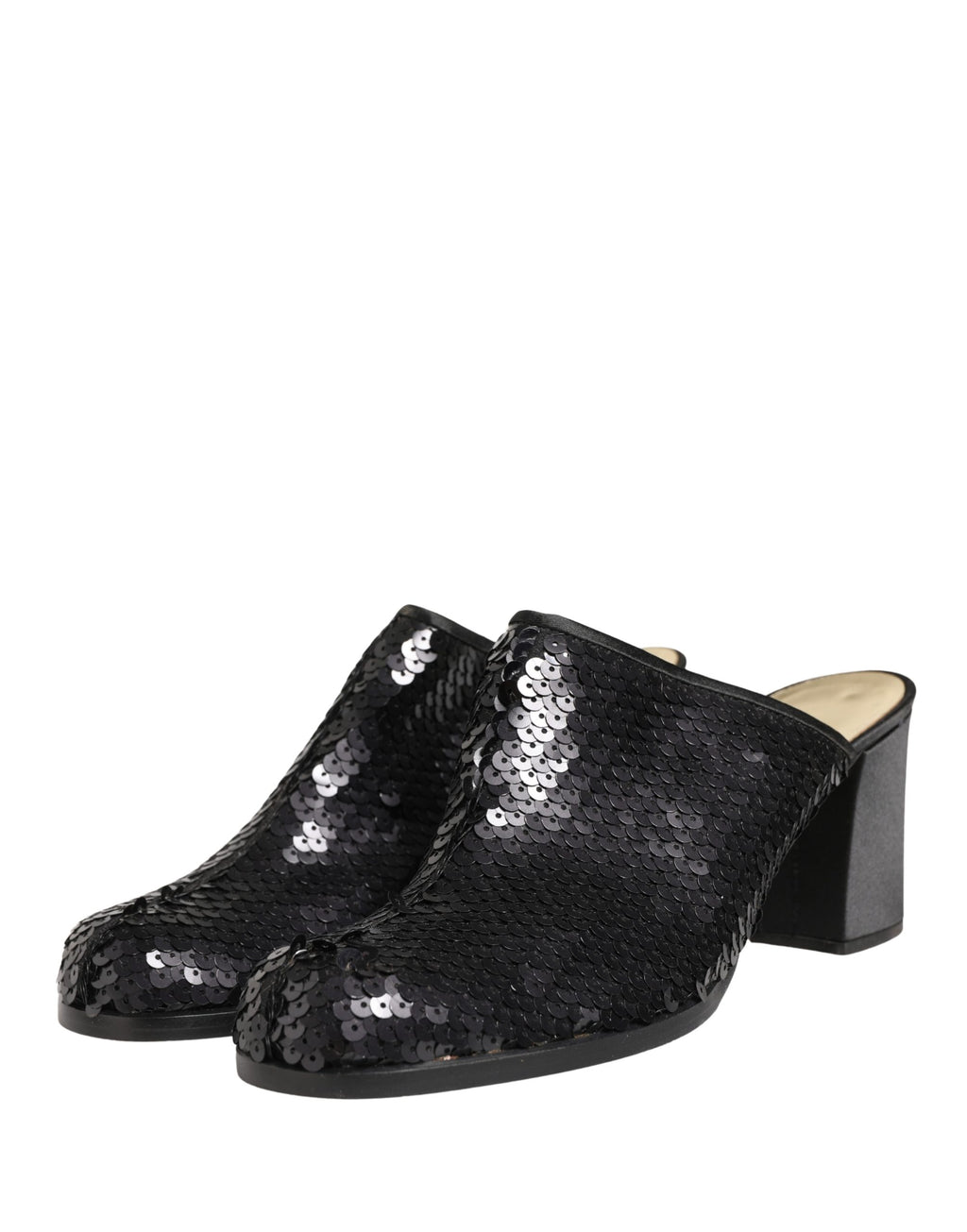 Mules noires Dolce & Gabbana ornées de sequins brillants, chaussures élégantes pour femmes.