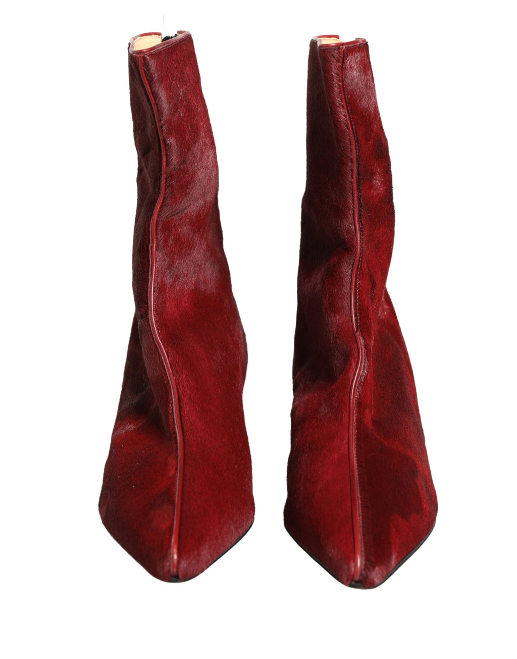 Bottes mi-mollet en daim bordeaux de Dolce & Gabbana, chaussures élégantes pour femmes, avec talon et design sophistiqué.