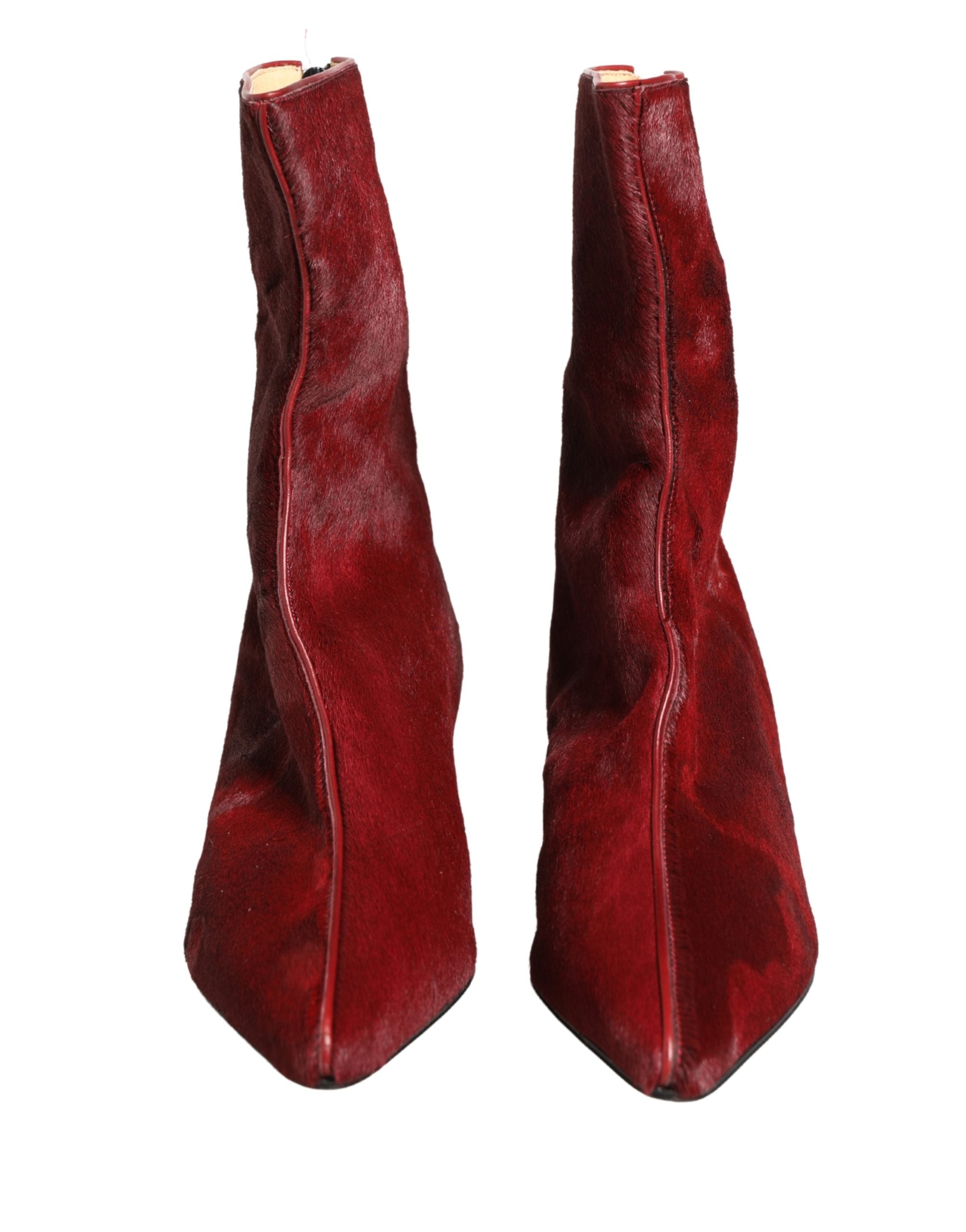 Bottes mi-mollet en daim bordeaux de Dolce & Gabbana, chaussures élégantes pour femmes, avec talon et design sophistiqué.