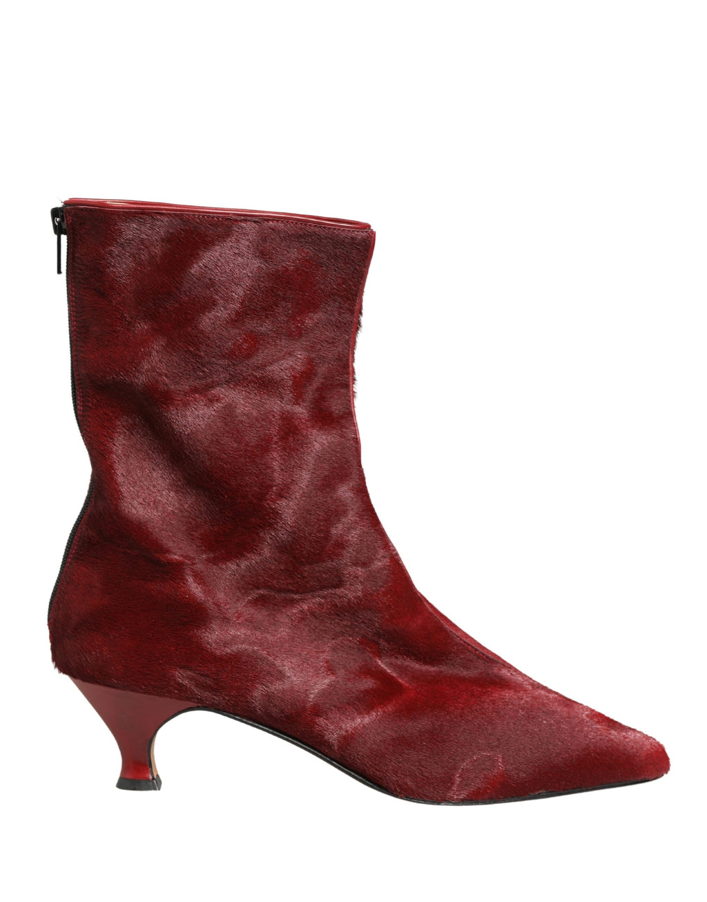 Bottes Dolce & Gabbana couleur bourgogne mi-mollet en cuir avec talons pour femme, vues de face et détails élégants