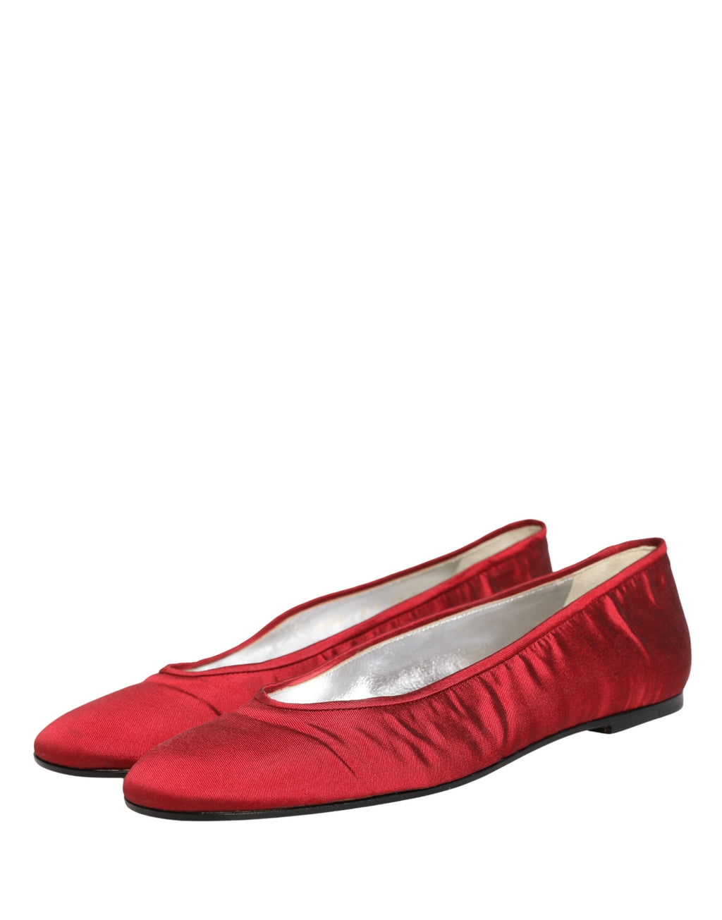 Chaussures ballerines Dolce & Gabbana en satin rouge, chaussures plates élégantes pour femmes.