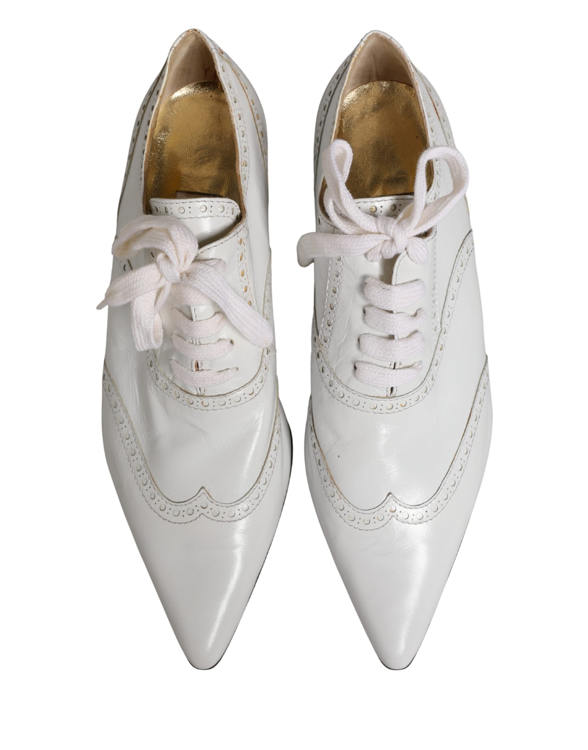 Chaussures oxford en cuir blanc Dolce & Gabbana, brogue, lacets, style élégant pour homme.