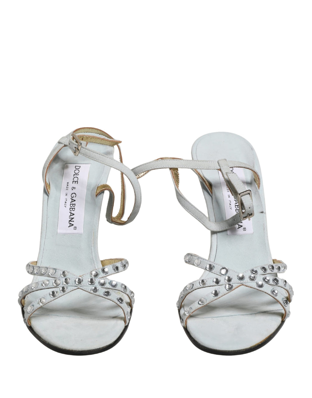 Sandales à talons hauts en strass blancs de Dolce & Gabbana, chaussures élégantes avec design sophistiqué et finition brillante