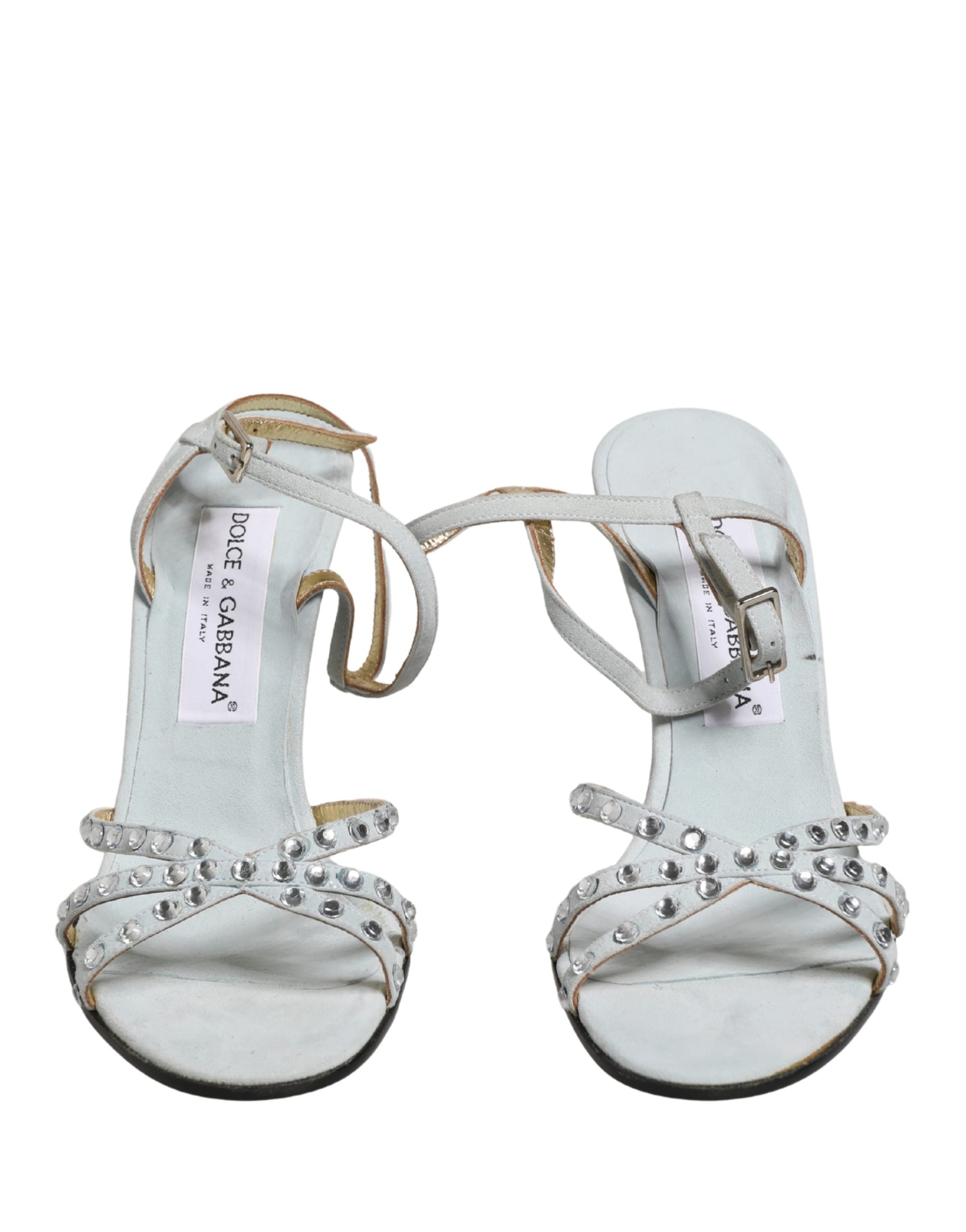 Sandales à talons hauts en strass blancs de Dolce & Gabbana, chaussures élégantes avec design sophistiqué et finition brillante