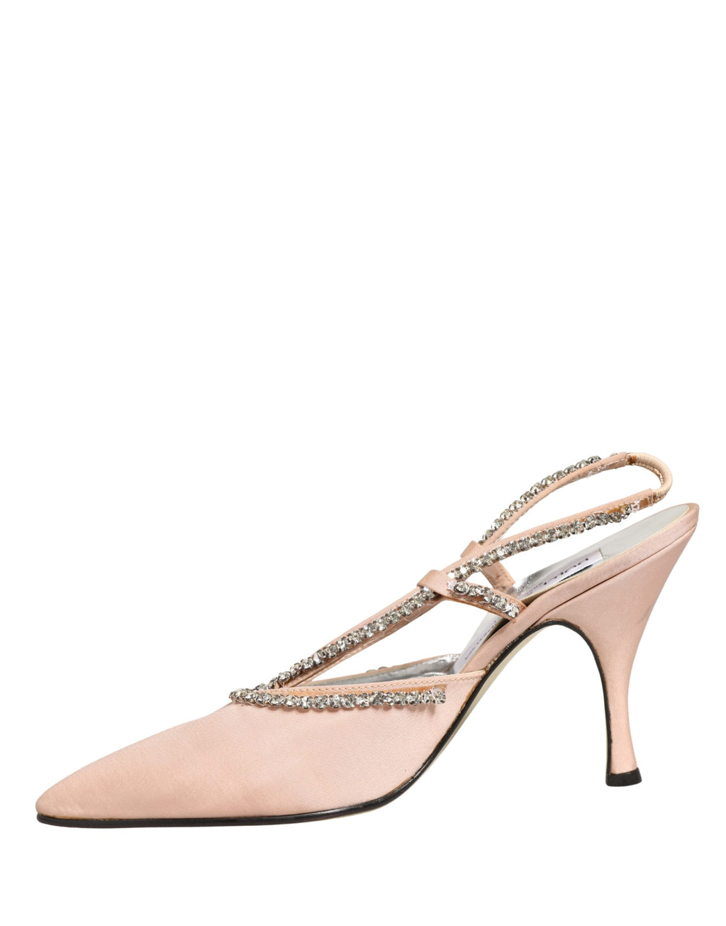 Sandales à talons beige Dolce & Gabbana avec cristaux, chaussures slingbacks élégantes et sophistiquées.