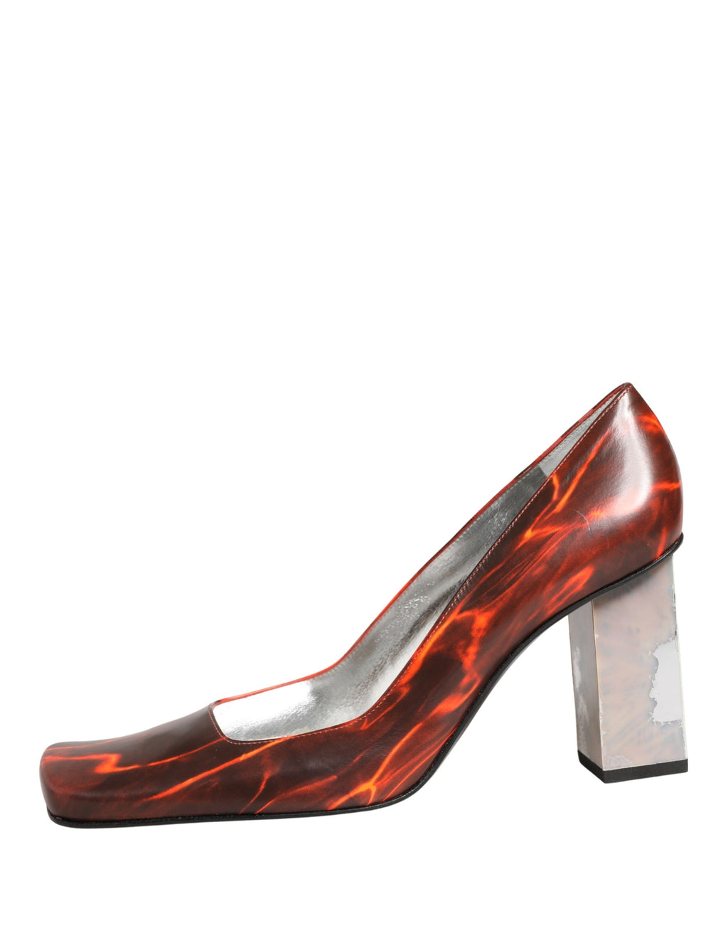 Chaussures Dolce & Gabbana à talons carrés en cuir multicolore, style élégant et sophistiqué.