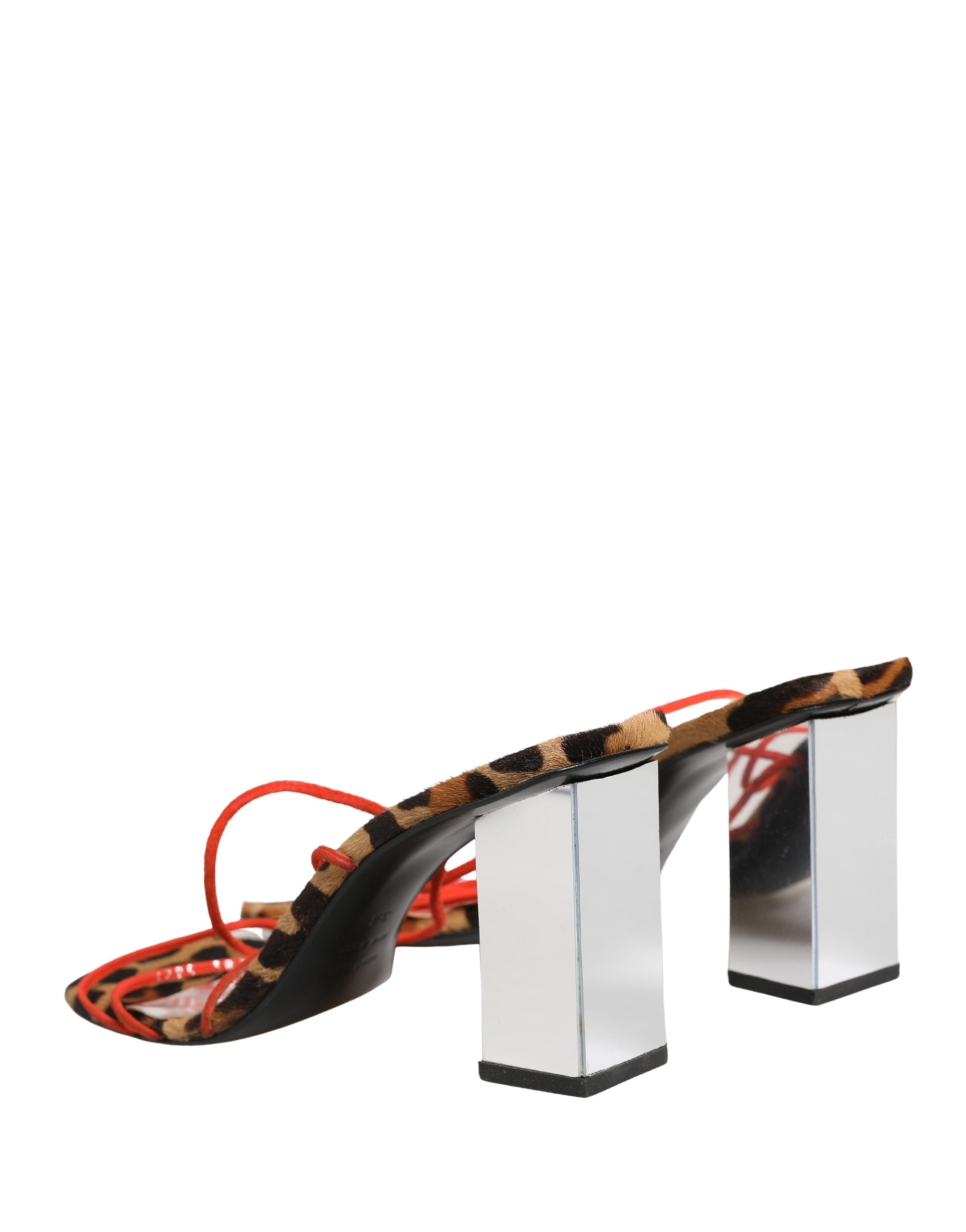 Sandales à talons en cuir multicolore Dolce & Gabbana, chaussures élégantes avec bloc de talon pour femmes.