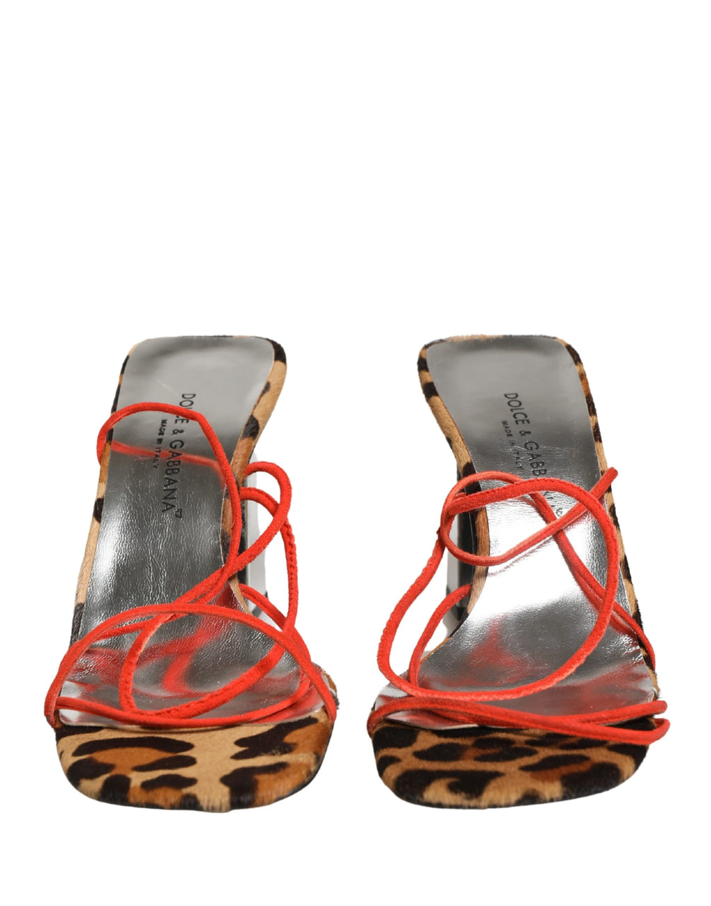 Sandales à talons en cuir multicolore Dolce & Gabbana avec semelle carrée et design élégant, vues de côté.