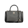Sac à main noir en polyuréthane Guess Jeans pour femmes, élégant et moderne, avec détails en cuir synthétique visible.
