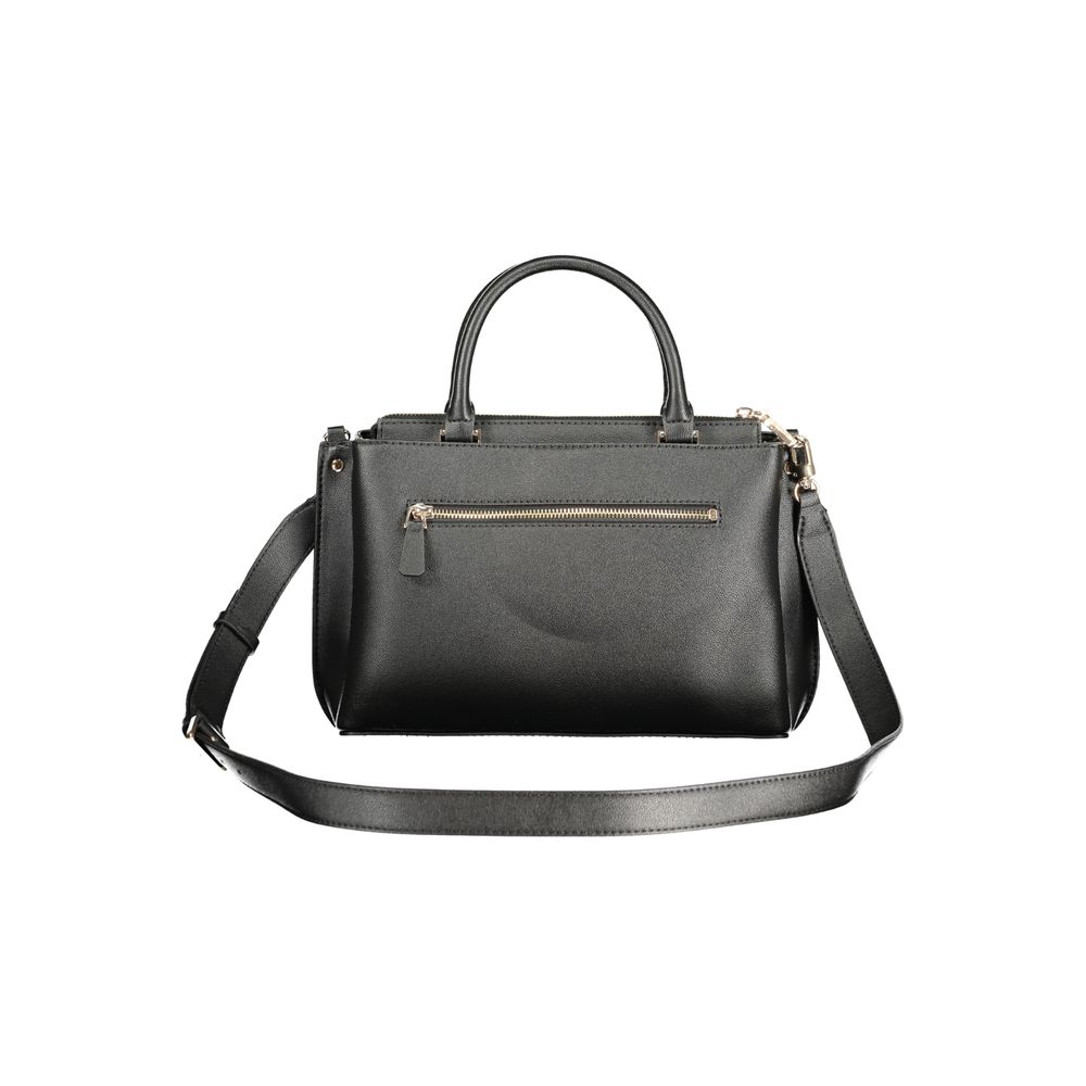 Sac à main noir en polyuréthane Guess Jeans pour femmes avec détails élégants, design moderne et fermeture zippée.