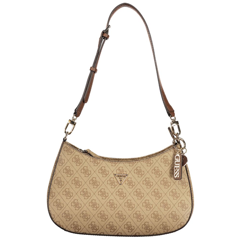 Sac à main beige Guess Jeans en polyurethane pour femmes, avec poignées élégantes et détails tendance visible dans l'image.