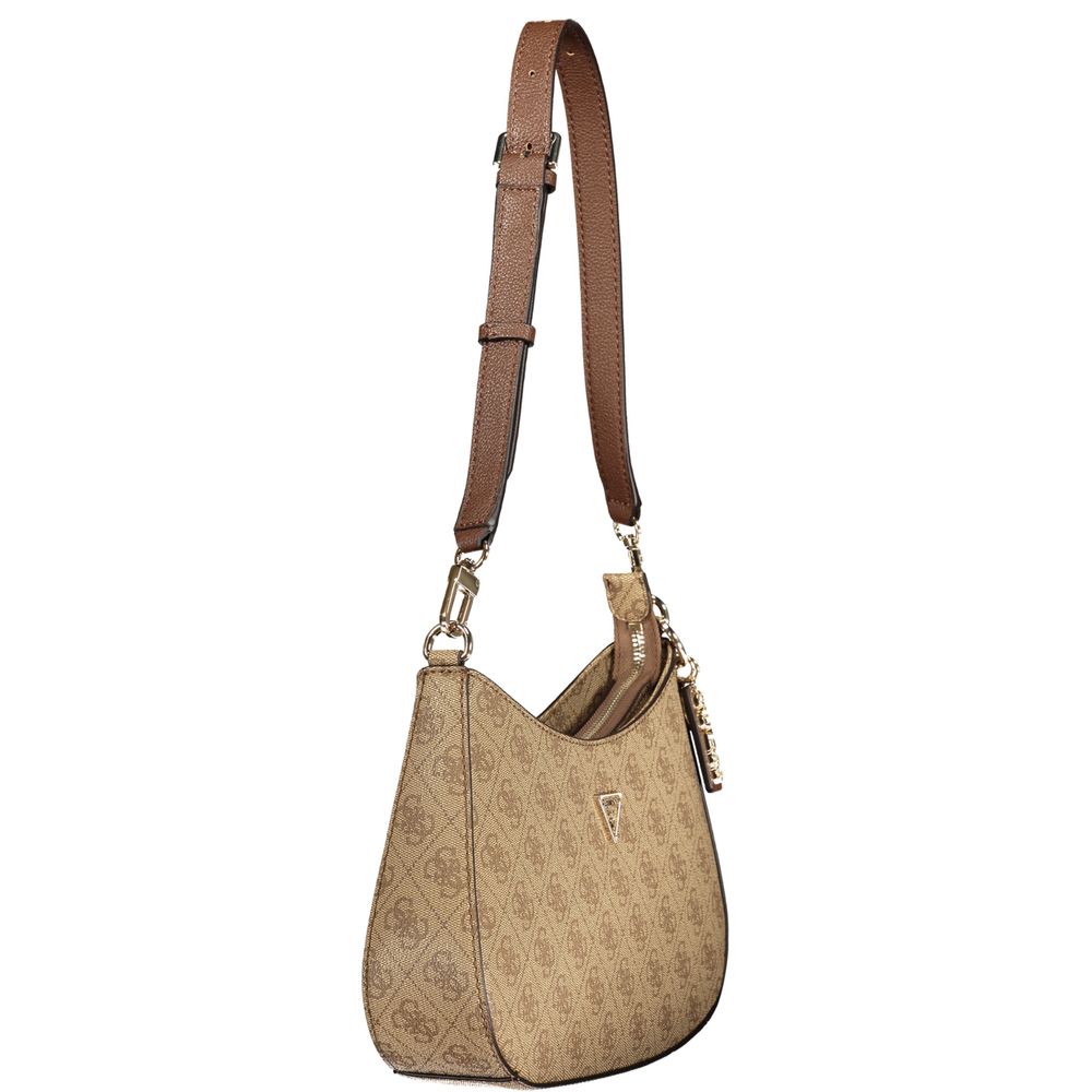Sac à main beige en polyuréthane pour femmes Guess Jeans, design élégant avec détails modernes, visible sur l'image.
