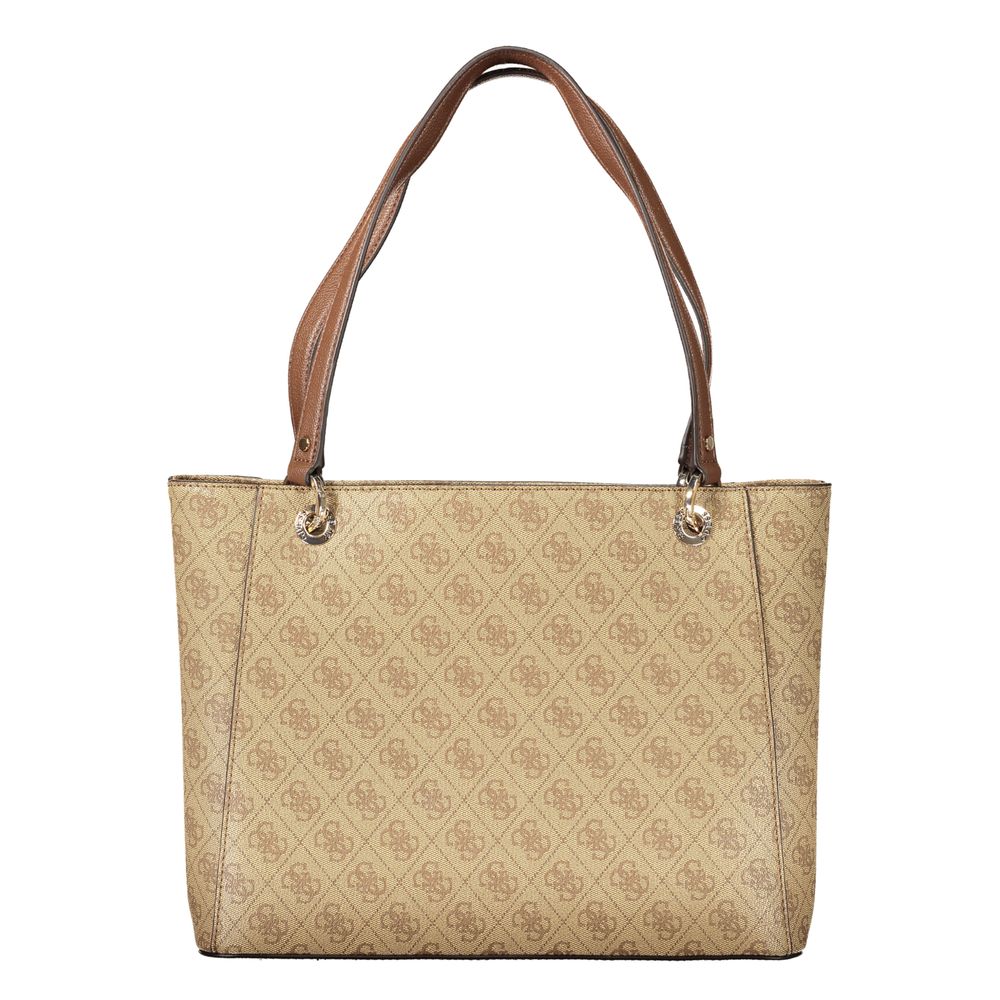 Sac à main Guess Jeans beige en polyuréthane pour femmes, sac élégant avec poigne et design moderne.