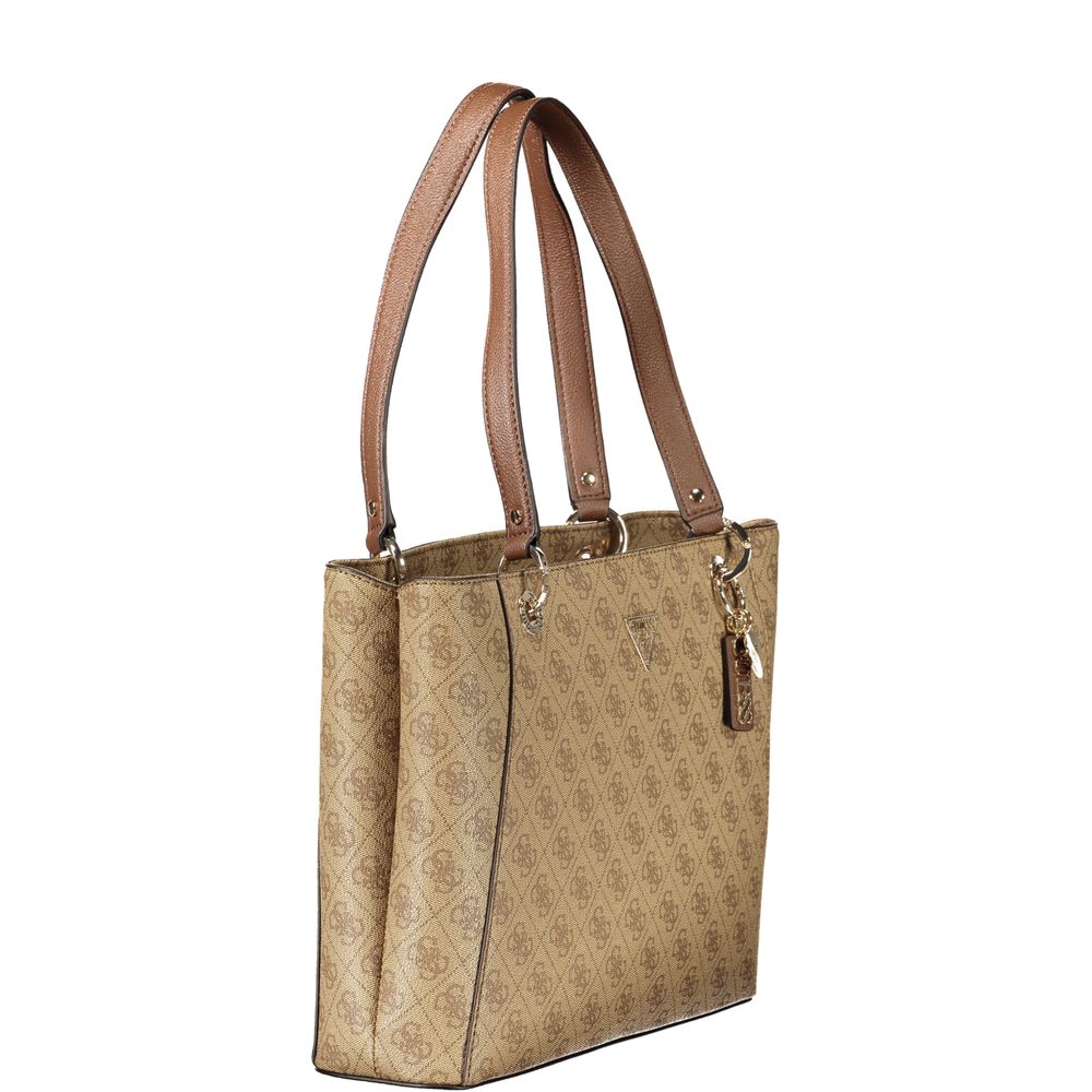 Sac à main Guess Jeans beige en polyuréthane pour femmes, avec détails élégants et poignée confortable.