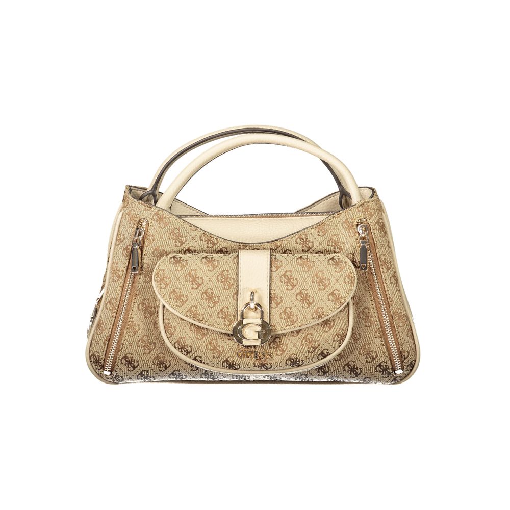 Sac à main Guess Jeans beige en polyuréthane pour femmes, élégant et tendance, avec détails modernes et finition soignée.