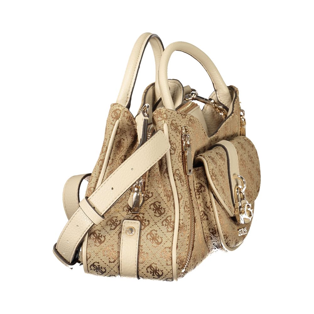 Sac à main Guess Jeans beige en polyuréthane pour femme, avec poignées et design élégant visible sur l'image.