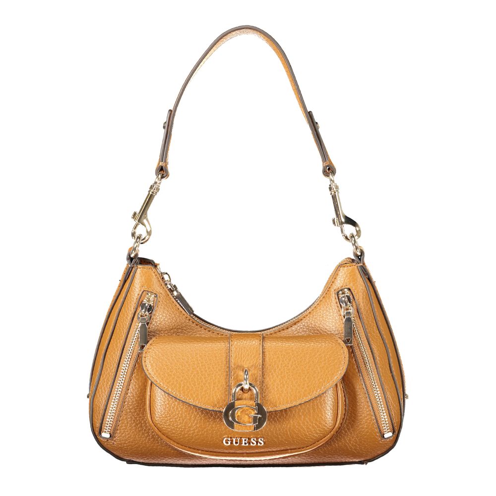 Sac à main Guess Jeans marron en polyuréthane pour femmes, avec détails élégants et poignées confortables.