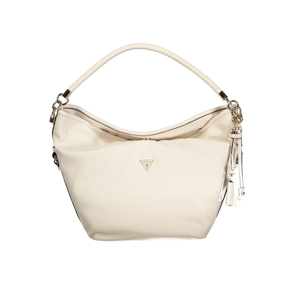 Sac à main noir en polyuréthane pour femmes de Guess Jeans, avec design élégant et détails modernes.