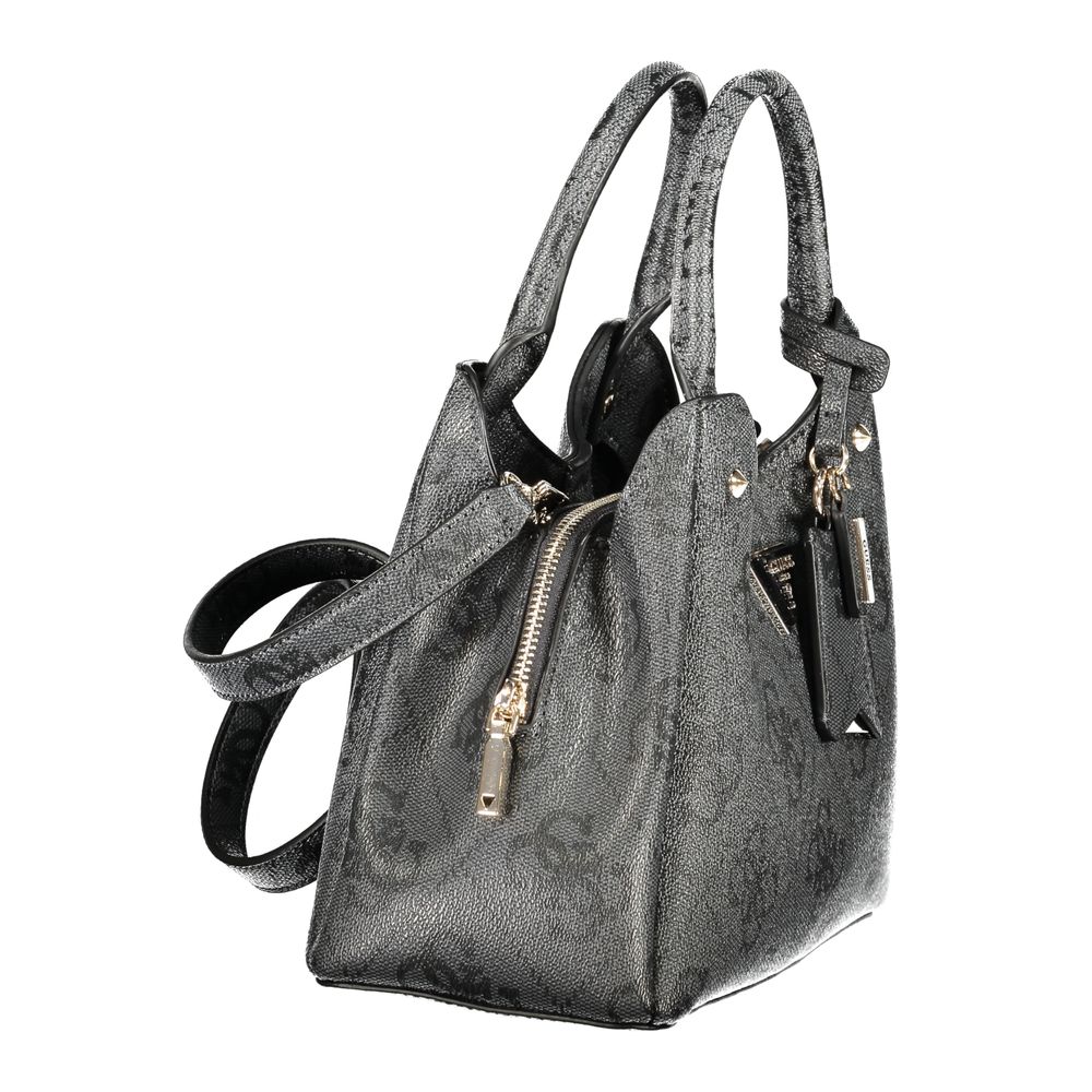 Sac à main Guess Jeans en polyuréthane noir pour femme, design élégant et tendance, avec poignées et détails modernes.