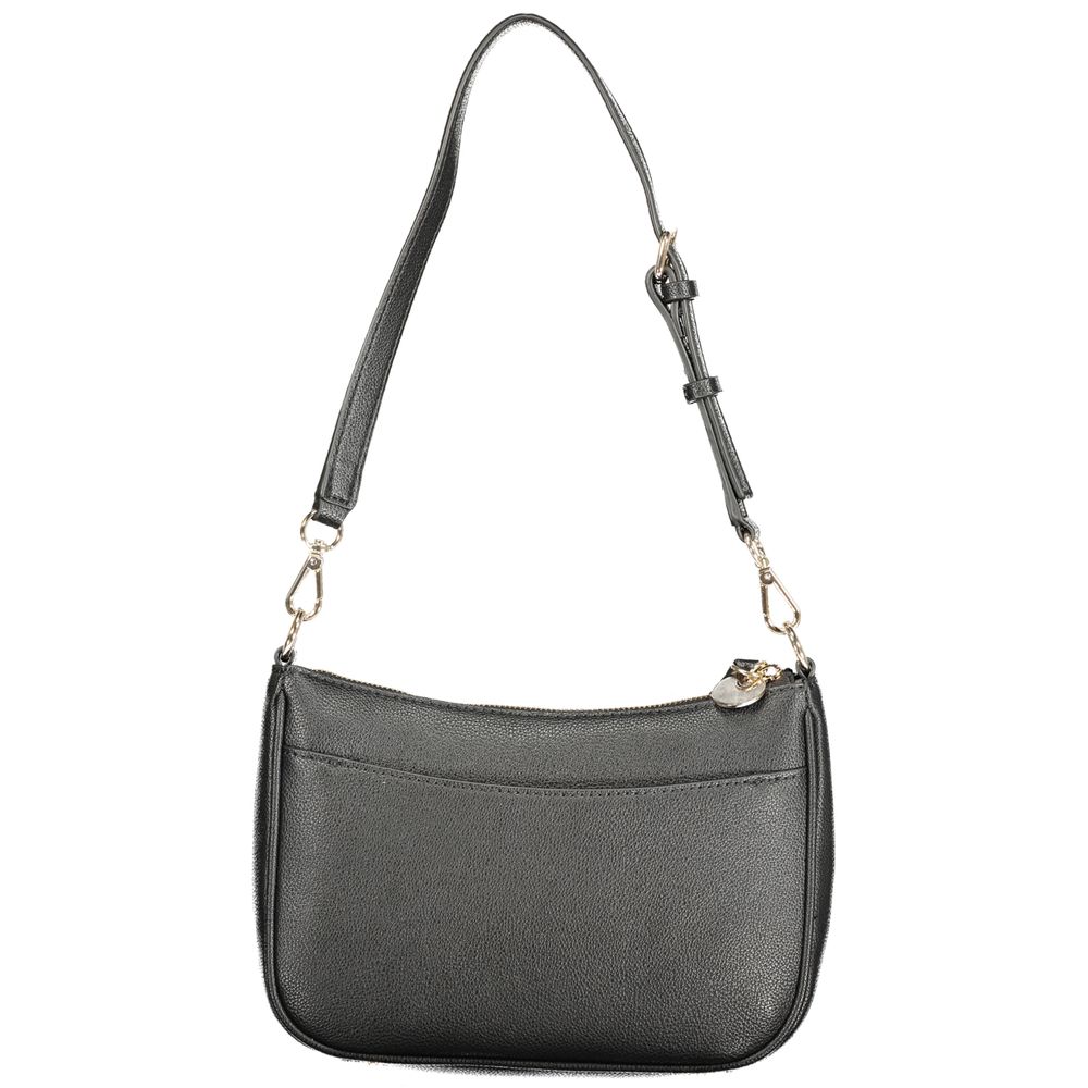 Sac à main Guess Jeans en polyuréthane noir pour femmes, élégant et tendance, avec fermoir et poches visibles.