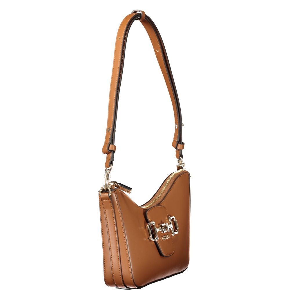 Sac à main pour femme Guess Jeans marron en polyuréthane, sac à la mode avec poches élégantes et poignée confortable.