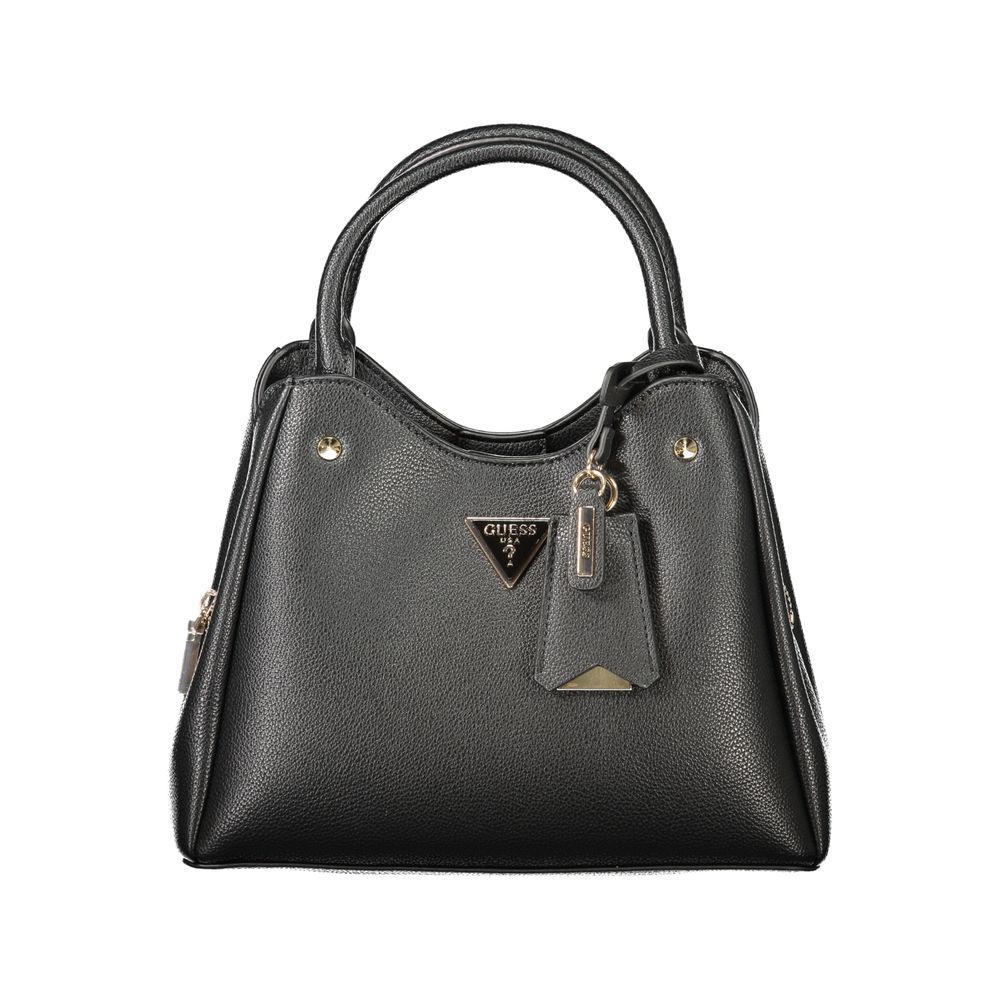 Sac à main Guess Jeans en polyuréthane noir pour femmes, design élégant et moderne, avec poignées et détails stylés.