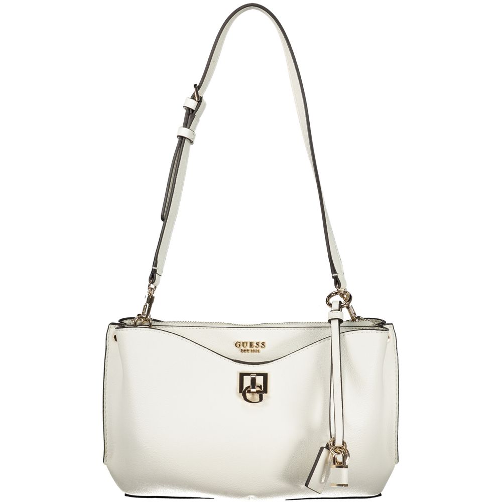Sac pour femmes Guess Jeans blanc en polyuréthane, sac à main élégant avec design moderne et détails sophistiqués.