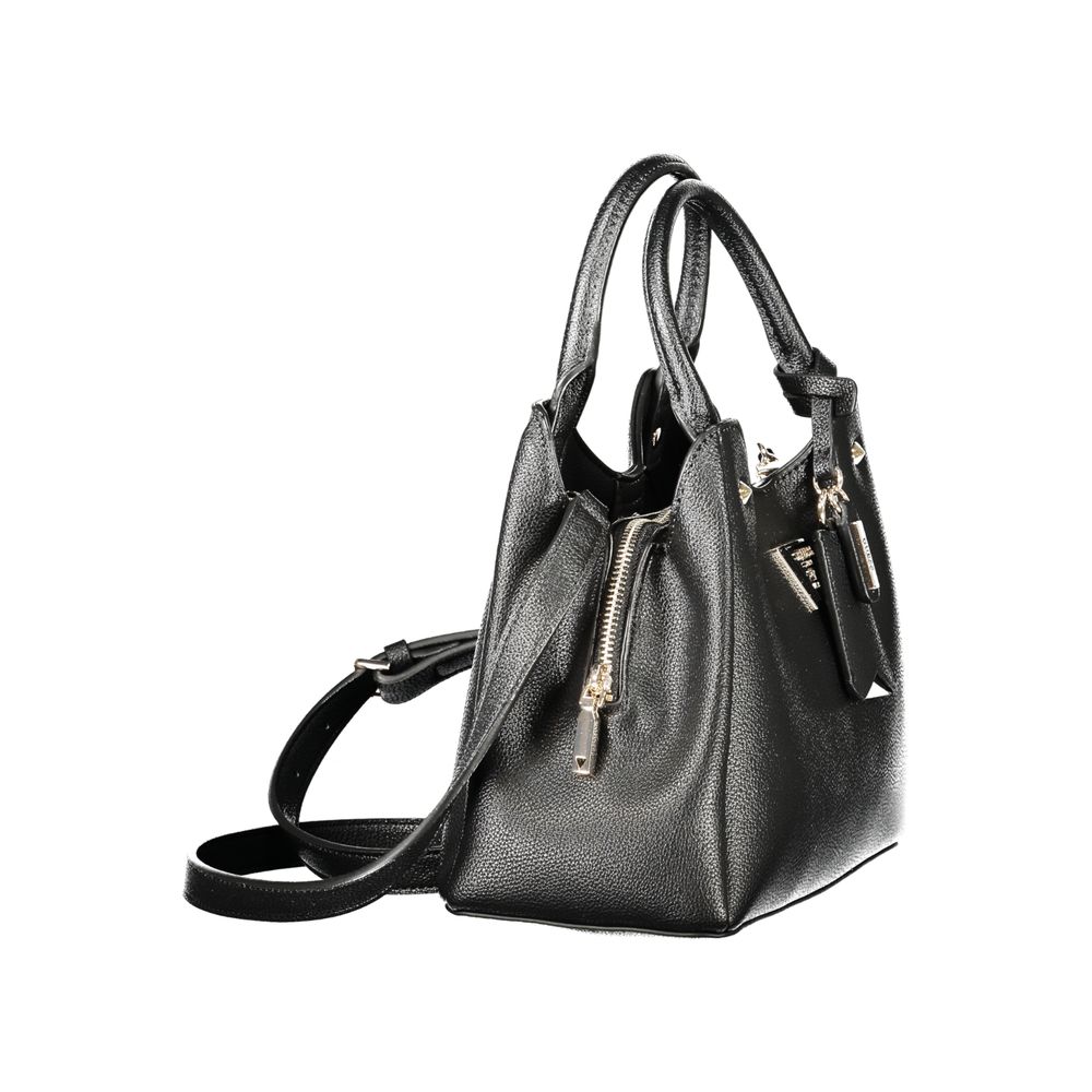 Sac à main noir en polyuréthane Guess Jeans pour femmes, avec design élégant et détails modernes.