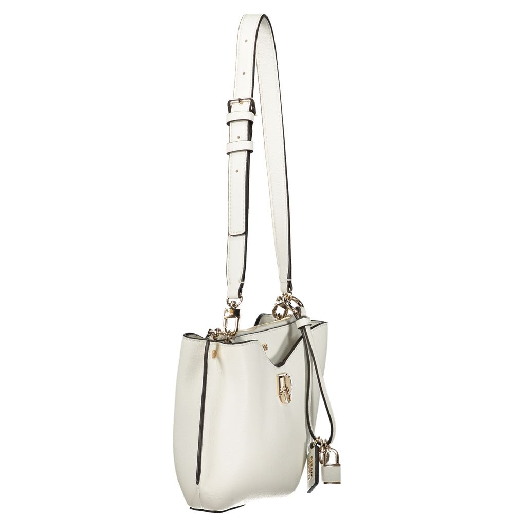 Sac à main blanc en polyurethane pour femmes Guess Jeans, avec design élégant et détails modernes.