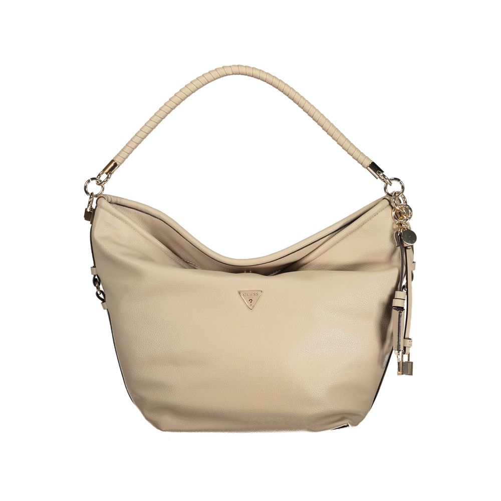 Sac à main en polyuréthane beige Guess Jeans pour femmes, sac élégant avec détails modernes et design tendance.