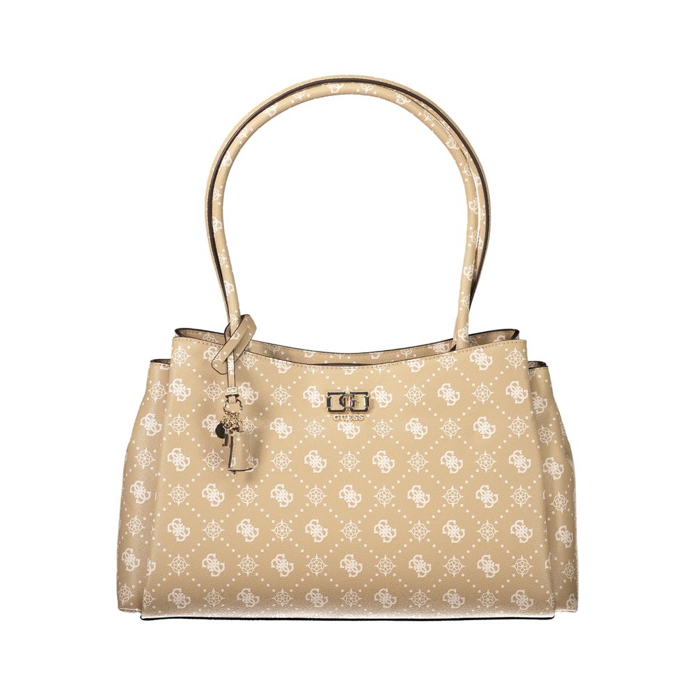 Sac à main femme Guess Jeans beige en polyuréthane, sac à bandoulière élégant avec poignées.