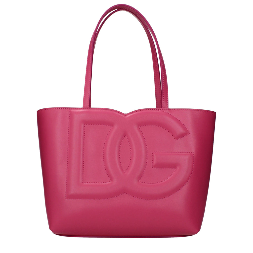 Sac à main en cuir rose Dolce & Gabbana, élégant et sophistiqué, avec détails en or et poignée en cuir.