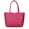 Sac à main en cuir rose Dolce & Gabbana, élégant et sophistiqué, avec détails en or et poignée en cuir.