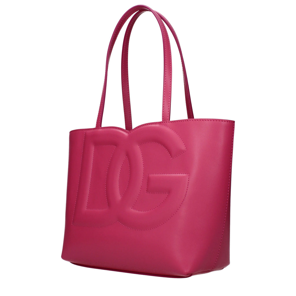 Sac à main en cuir rose Dolce & Gabbana, élégant et sophistiqué, avec détails en or et poignée en cuir.