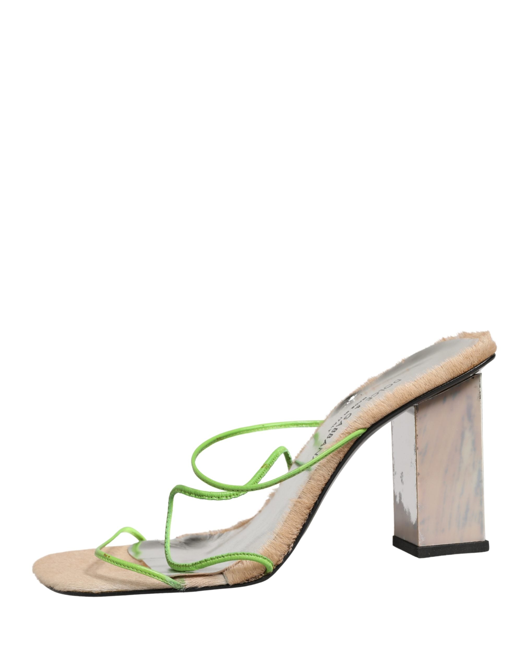 Sandales à talons en cuir multicolore Dolce & Gabbana avec blocs pour femmes, vue de face.