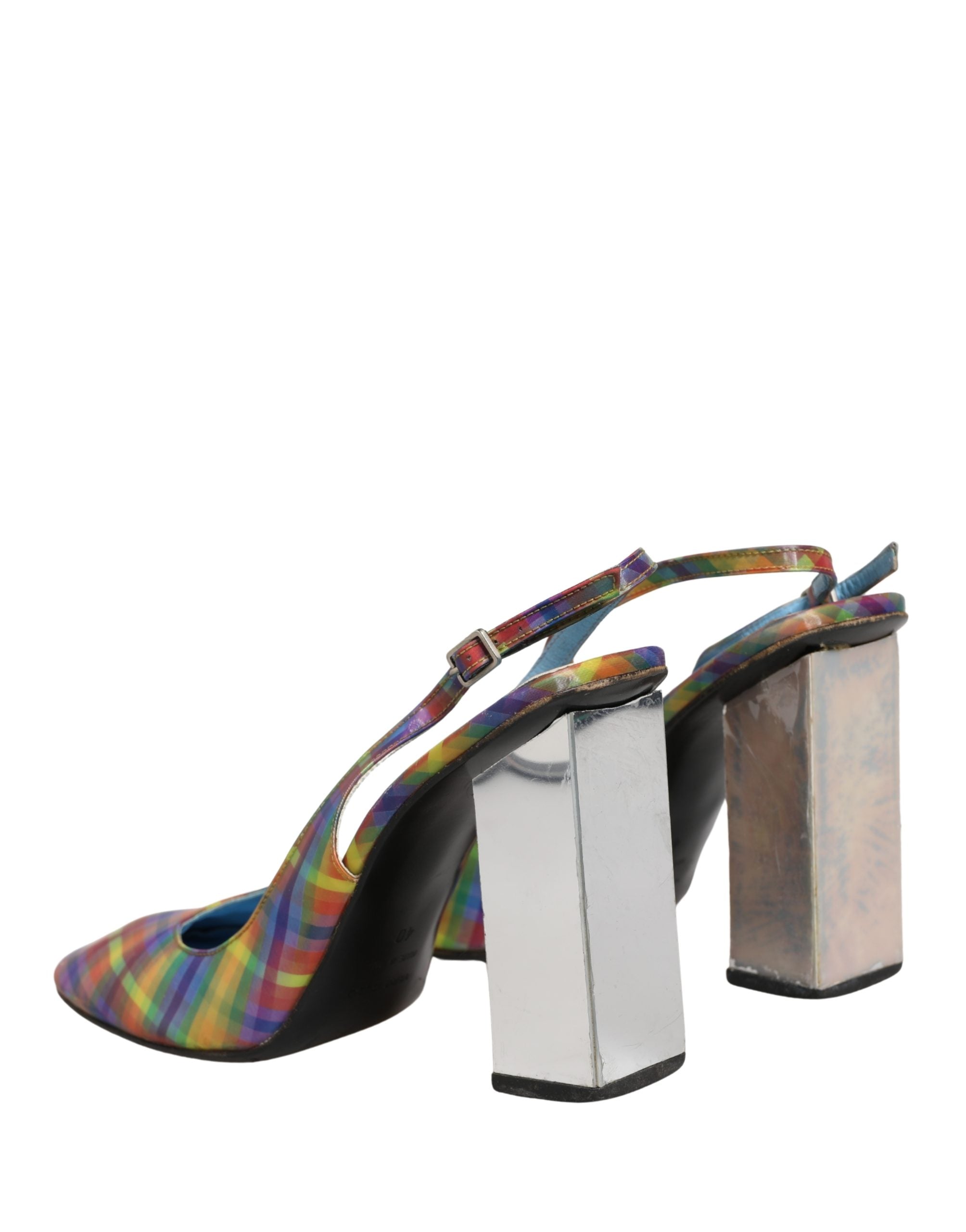 Sandales à talons Dolce & Gabbana à carreaux multicolores, style slingback, chaussures élégantes et colorées.