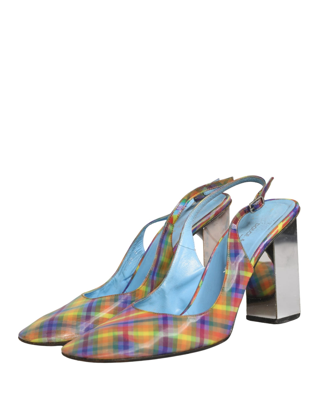 Chaussures à talons Dolce & Gabbana multicolores avec brides slingback en tartan à carreaux, élégantes et tendance.