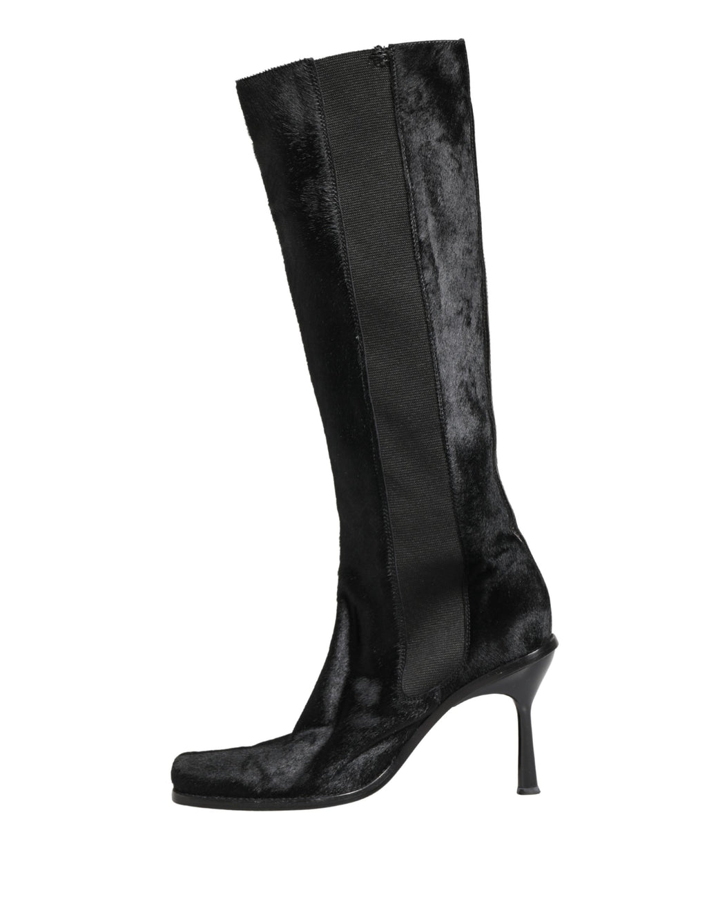 Bottes en cuir suédé noir Dolce & Gabbana, hautes jusqu'au genou, avec design élégant et finition raffinée.