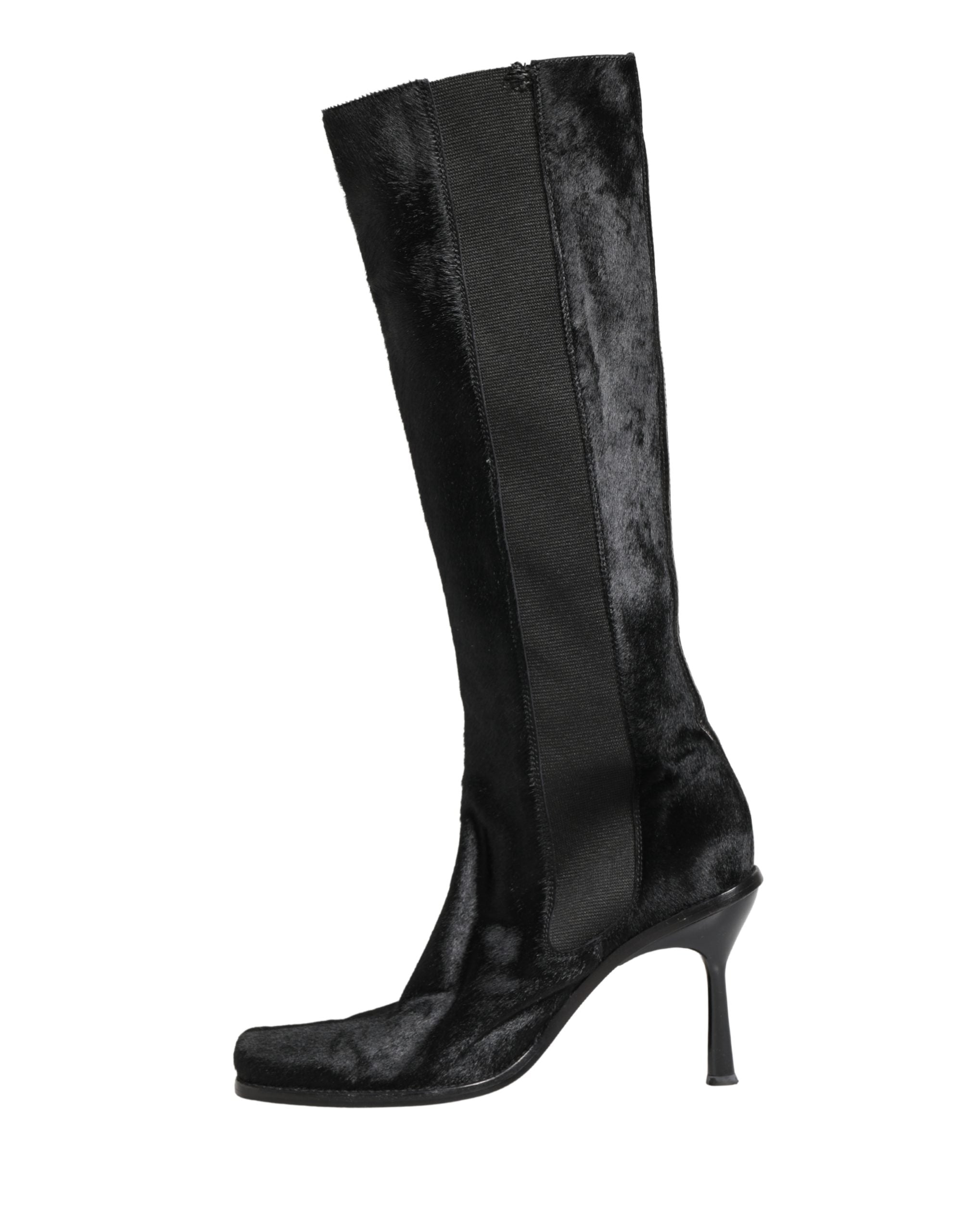 Bottes en cuir suédé noir Dolce & Gabbana, hautes jusqu'au genou, avec design élégant et finition raffinée.